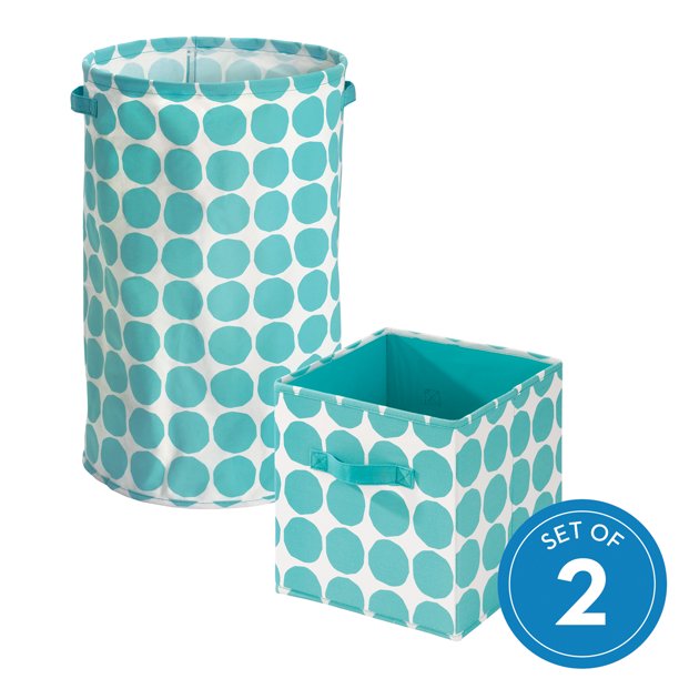 iDesign Dot Cube and Round Storage Bin 2 Piece Combo Set, Teal