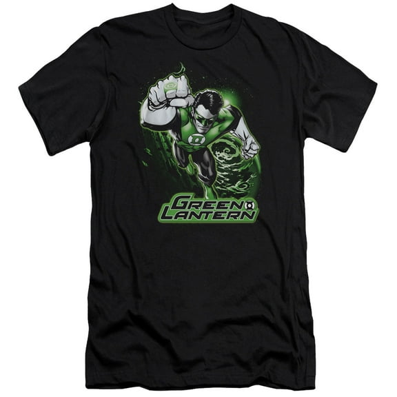 JLA Justice League Green Lantern Green & Gray Premium Canvas Adult Slim Fit 30/1 T-Shirt Black