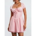 thumbnail image 5 of Biezeib Women's Summer Corset Dress Lace Trim Low Cut Front Tie Short Sleeve A-line Mini Dress, 5 of 6