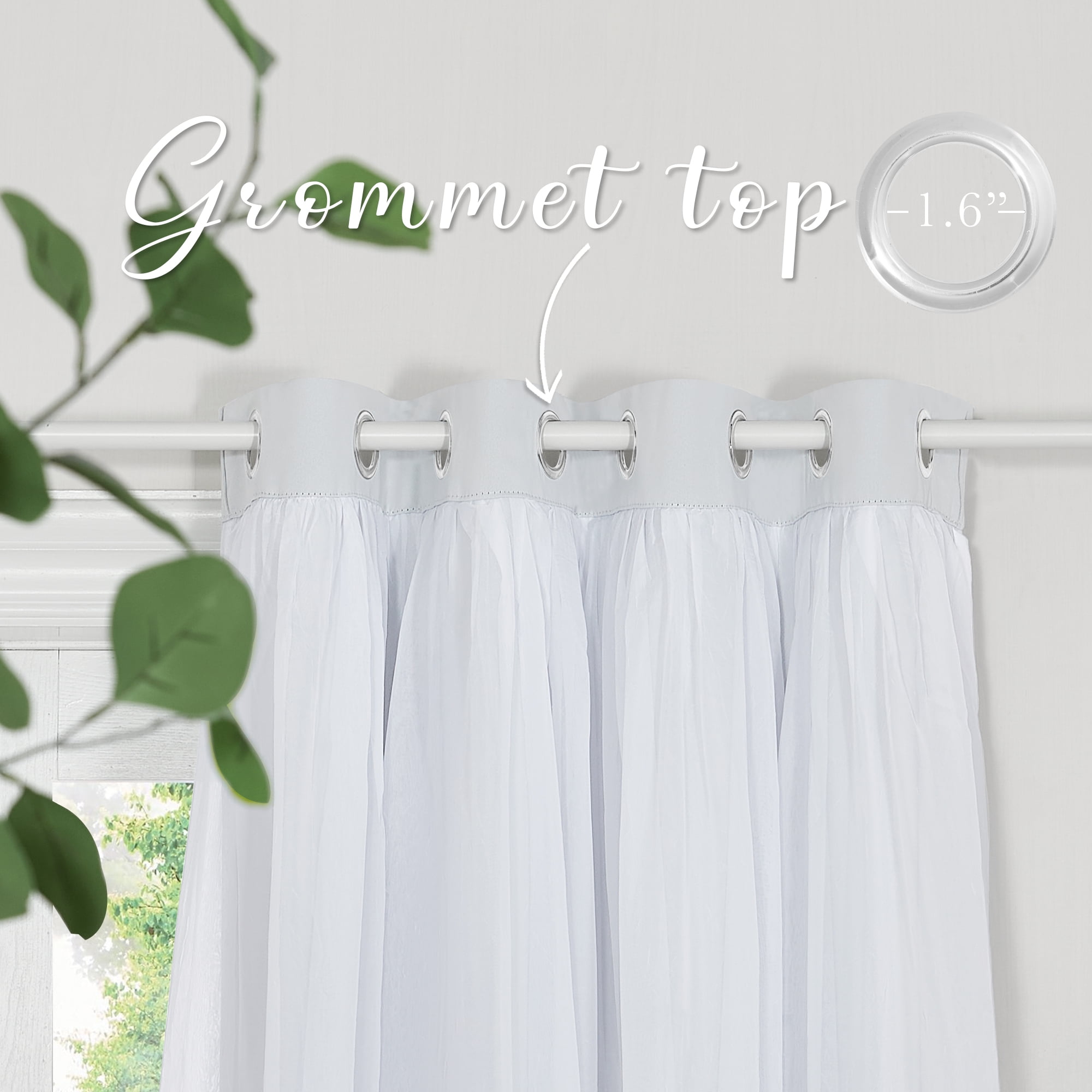 NICETOWN Blackout Double Layer White Curtains with Sheer for Bedroom Pravicy Grommet Solid Room Darkening Drapes, W52 x L84, Set of 2, Greyish White