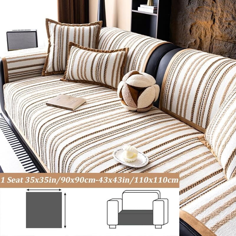 LKJYER Luxury Sectional Couch Cushion Cover for Furniture Protect,Washable Sofa Cover for Sofa,Striped Chenille Non-Slip Sofa Slipcover,Couch Protector for Dog