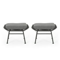 Cavelier Outdoor Wicker Ottomans with Cushion, Set of 2, Gray, Dark Gray, and Black