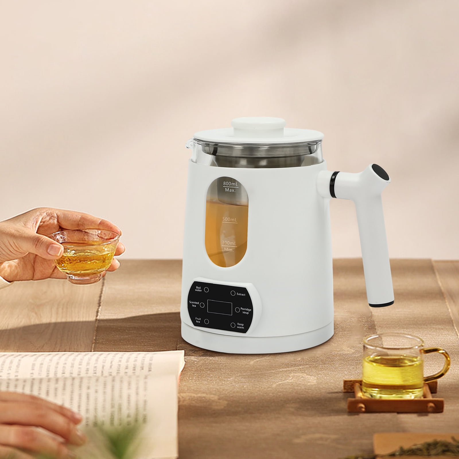 Electric Tea Kettle, 27OZ Portable Temperature Control Electric Kettle, 600W 110V WhiteWater Boiler ,Heater with Stainless Steel Tea Steamer Mesh and 360° Rotating Base