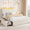 thumbnail image 1 of Ourlova Full Size Boucle Upholstered Platform Bed Frame with Wavy Headboard and Storage Bookcase- 2 Drawers- No Box Spring Needed- White - Space-Saving Storage Solution, 1 of 7