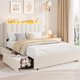 thumbnail image 1 of Qinaqin Full Size Boucle Upholstered Platform Cama Frame con cm de Anchoavy Alturaeadboard y Almacenamiento Bookcase- 2 Profundidadrawers- No Caja Spring Needed- Blanco Space-Saving, 1 of 7