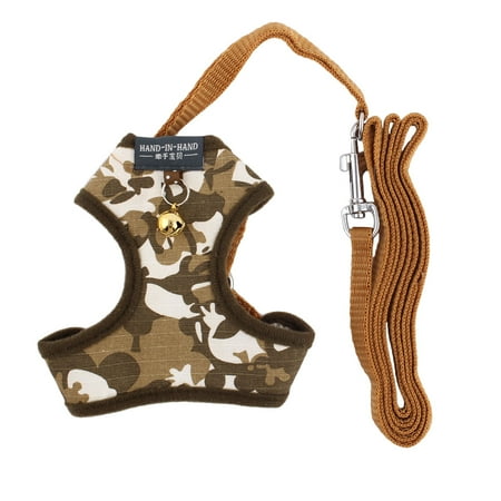 - Unique Bargains Dogs Walking Camouflage Cloth Bell Design Breathable Harness Vest Leash Size S