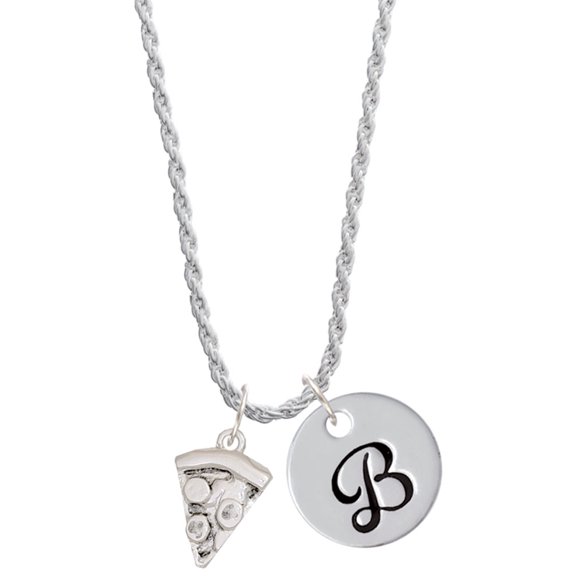 Delight Jewelry Silvertone Pizza Slice Silvertone Script Initial Disc - B - Charm Necklace, 20"+3"