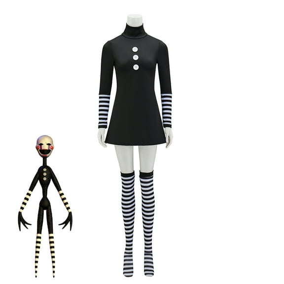Woman's Marionette Black Dress with Stocks Halloween Carnival Puppet Outfit