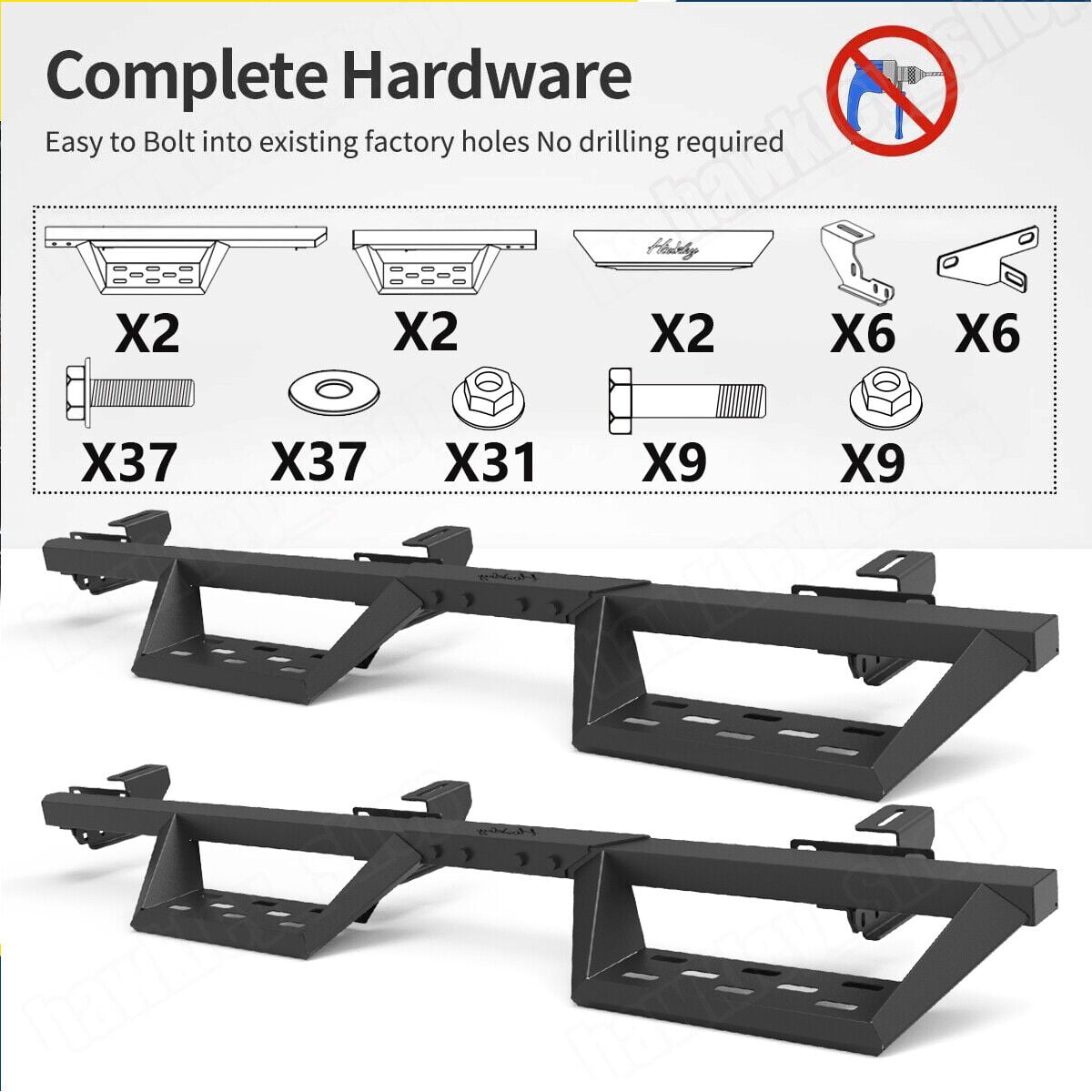 Hawkely Textured Side Steps For 2018-2025 Jeep Wrangler JL 4Door Running Boards Nerf Bar