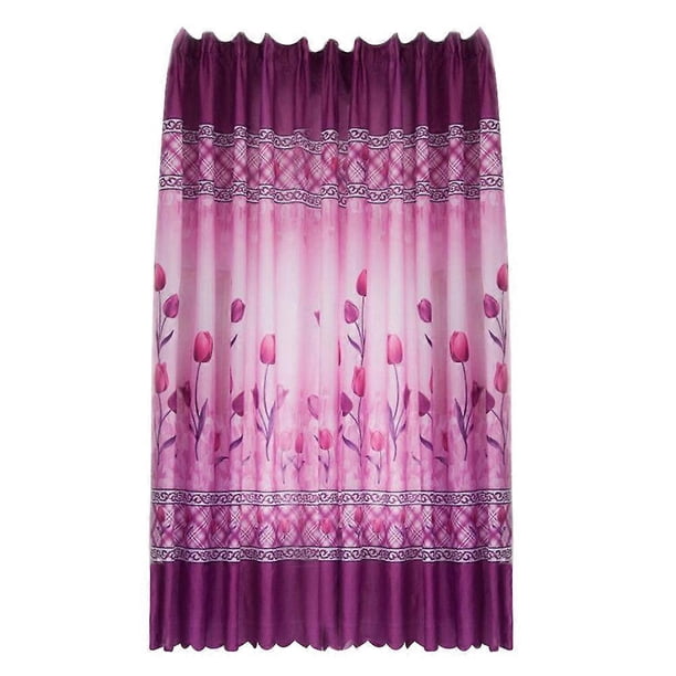 1*2M Flowers Printing Semi-Blackout Beautiful Curtains Grommet Tulip Curtains Window Curtain Panels for Home Bedroom(Rosy)