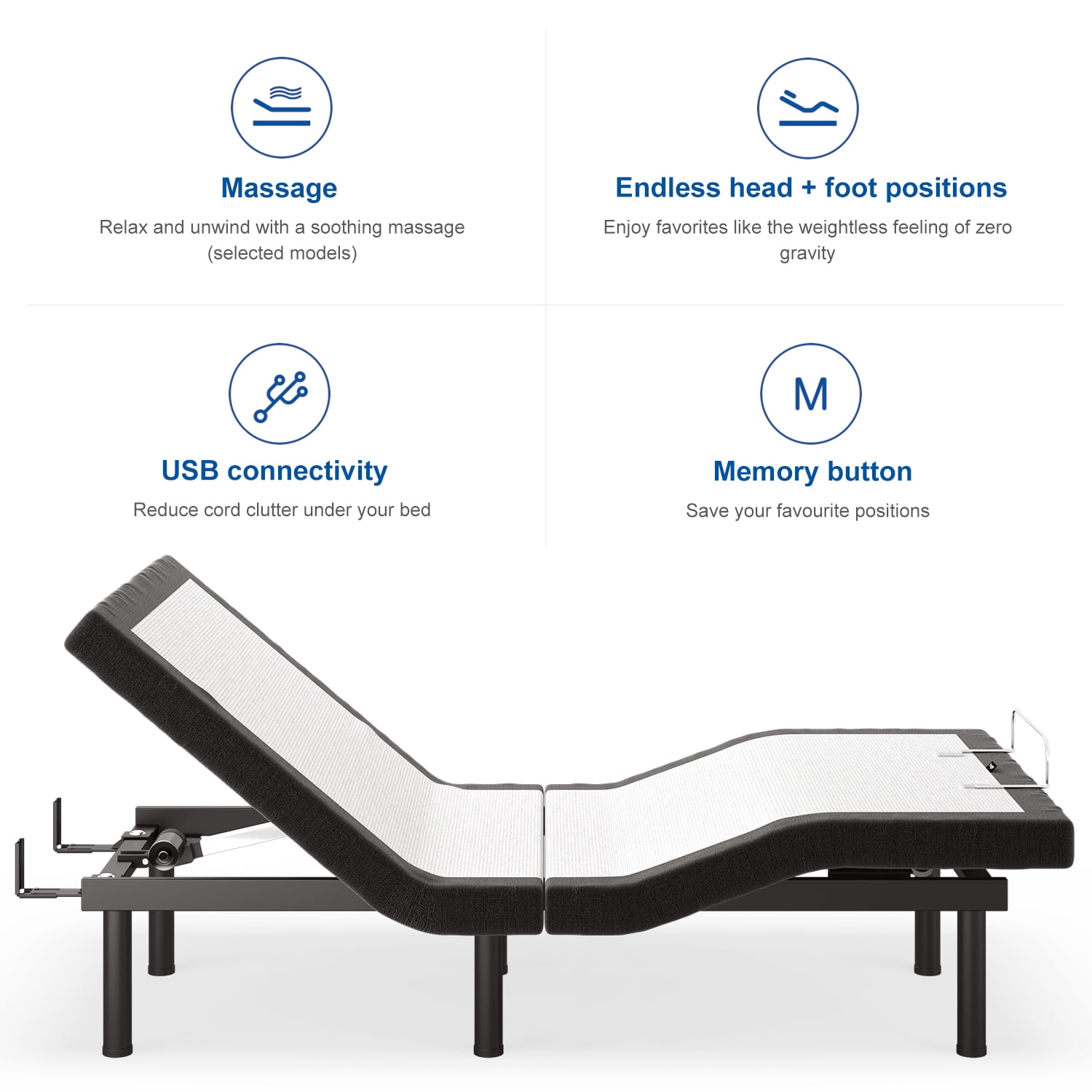 Furgle Queen Size Adjustable Bed Base Frame for Stress Management with  Massage, Remote Control - Walmart.com