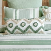 Levtex Home - Pickford Green - Decorative Pillow (12 x 24in.) - Tufted Geometric - Taupe, Green and White