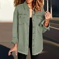 thumbnail image 6 of Womens Tops Washed Denim Shirt Jacket Polyester And Cotton Shirt Collar Chest Pockets Long Sleeves Regular Fit Casual Daily Outfits L Sweaters For Women, 6 of 6