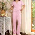 thumbnail image 6 of Summer Lounge Outfits for Women 2 Piece Bowknots Short Sleeve V Neck Shirt and Long Pants Soft Pjs Sets (XL, Pink), 6 of 7
