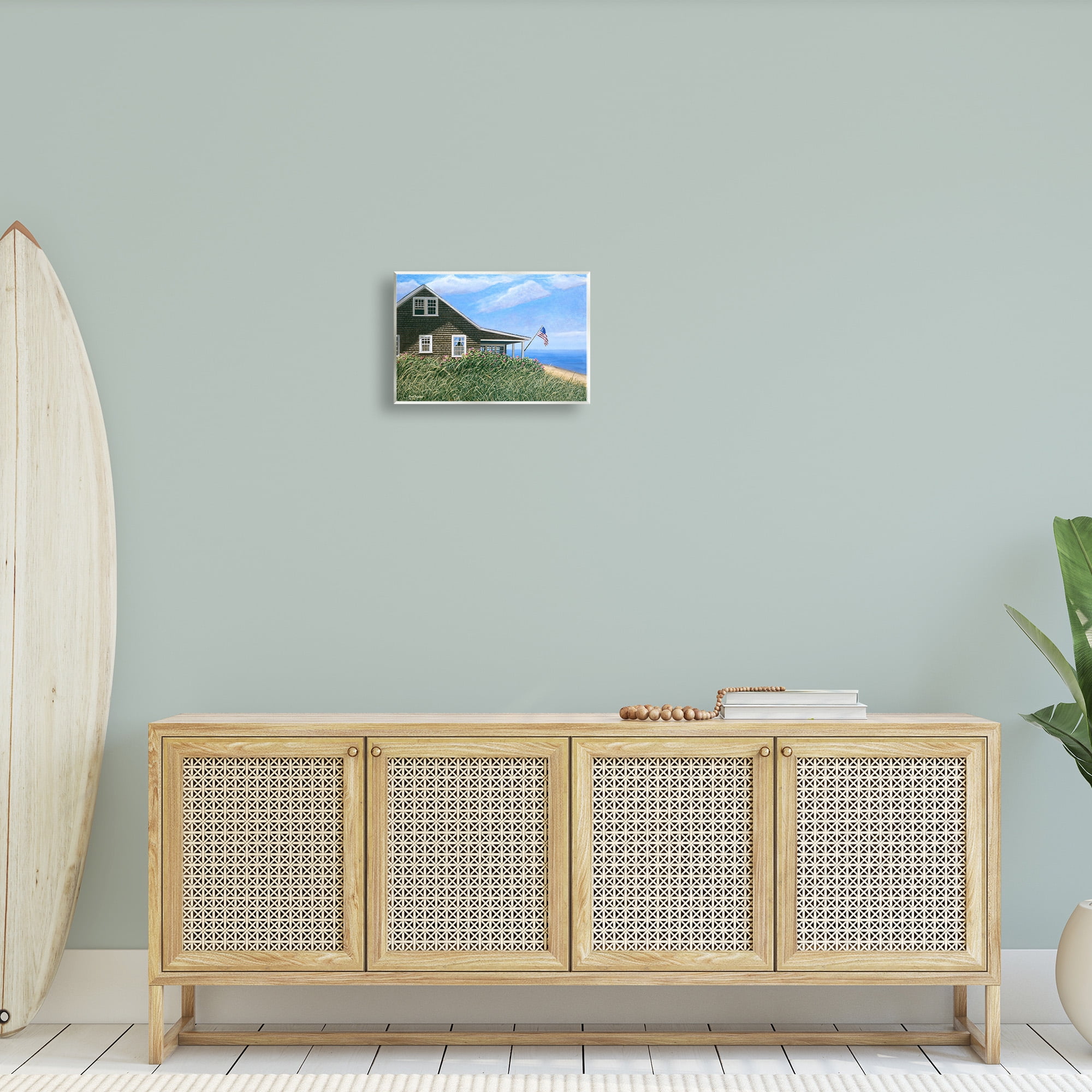 Stupell Industries Cape House with Flag Landscape Painting Unframed Art Print Wall Art, 15 x 10