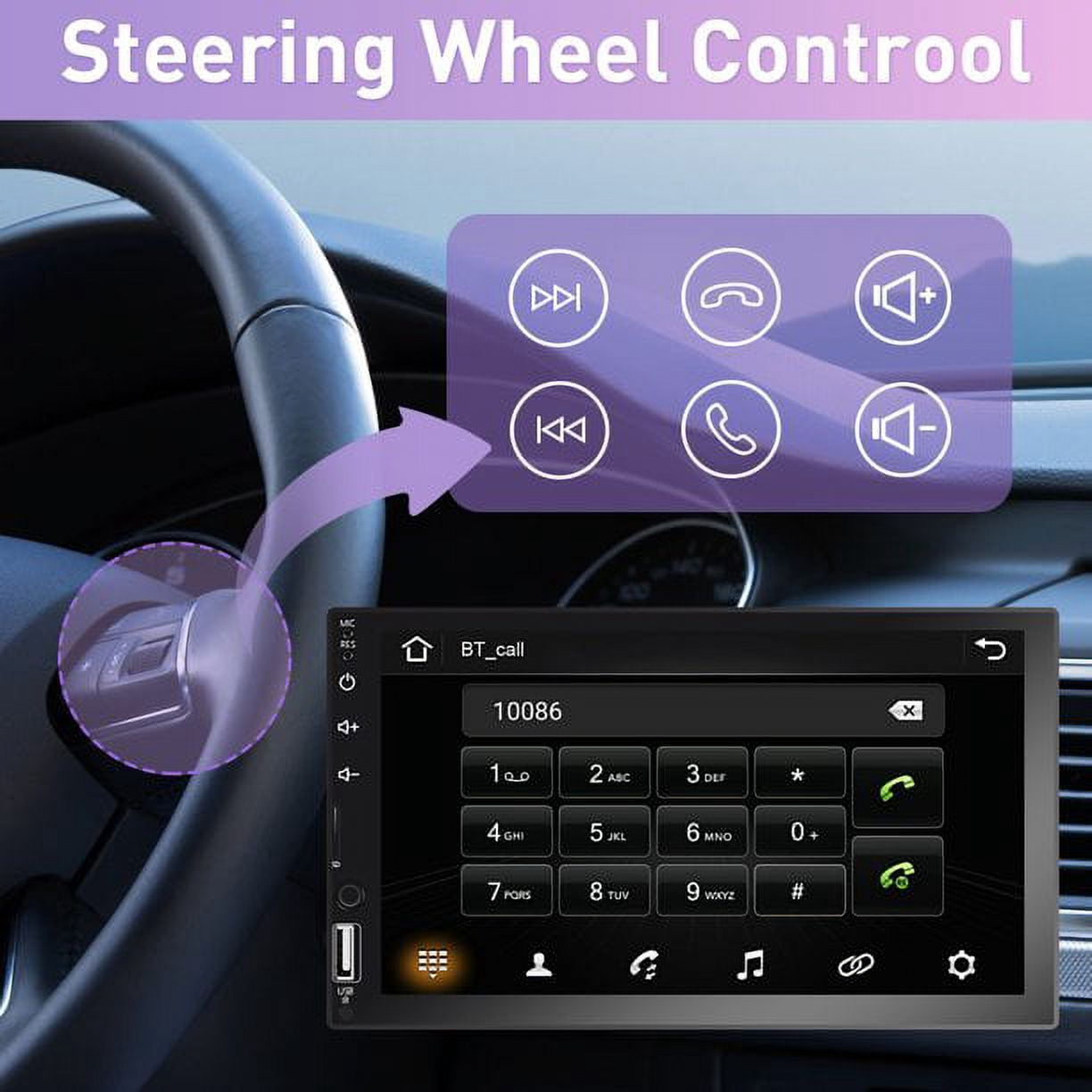 Podofo Double Din 7'' Touch Screen Car Stereo Radio Carplay Android Auto Car Audio Car Multimedia MP5 Player Bluetooth Mirror Link FM USB,with 12 LED Backup Camera
