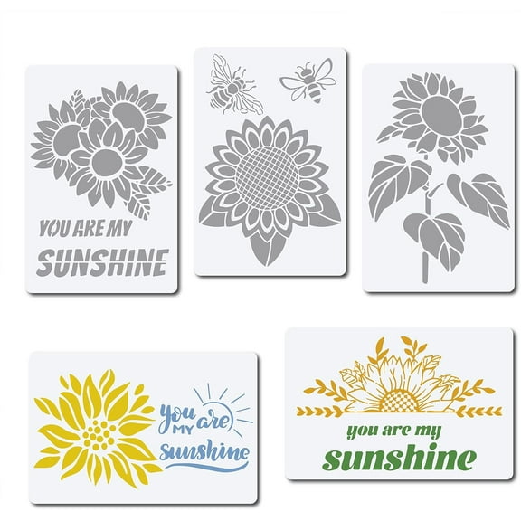 5Pcs Sunflower Stencils You are My Sunshime Reusable Paint Template for DIY handcrafting