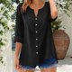 thumbnail image 1 of Craaazy Women's Casual V Neck Blouse, Solid Color 3/4 Sleeve Lace Detail Top, Loose Fit Comfy Button Down Shirt for Daily Wear Gifts, 1 of 7