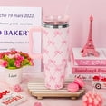 thumbnail image 5 of Pink Bow Tumbler with Handle Straw and Lid 40oz Pink Ribbon Bow Stainless Steel Cup Travel Coffee Tumbler Cup for Home Office Holiday Birthday, 5 of 6
