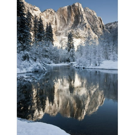 Yosemite Falls in Winter Reflected in the Merced Rive Print Wall Art By Douglas