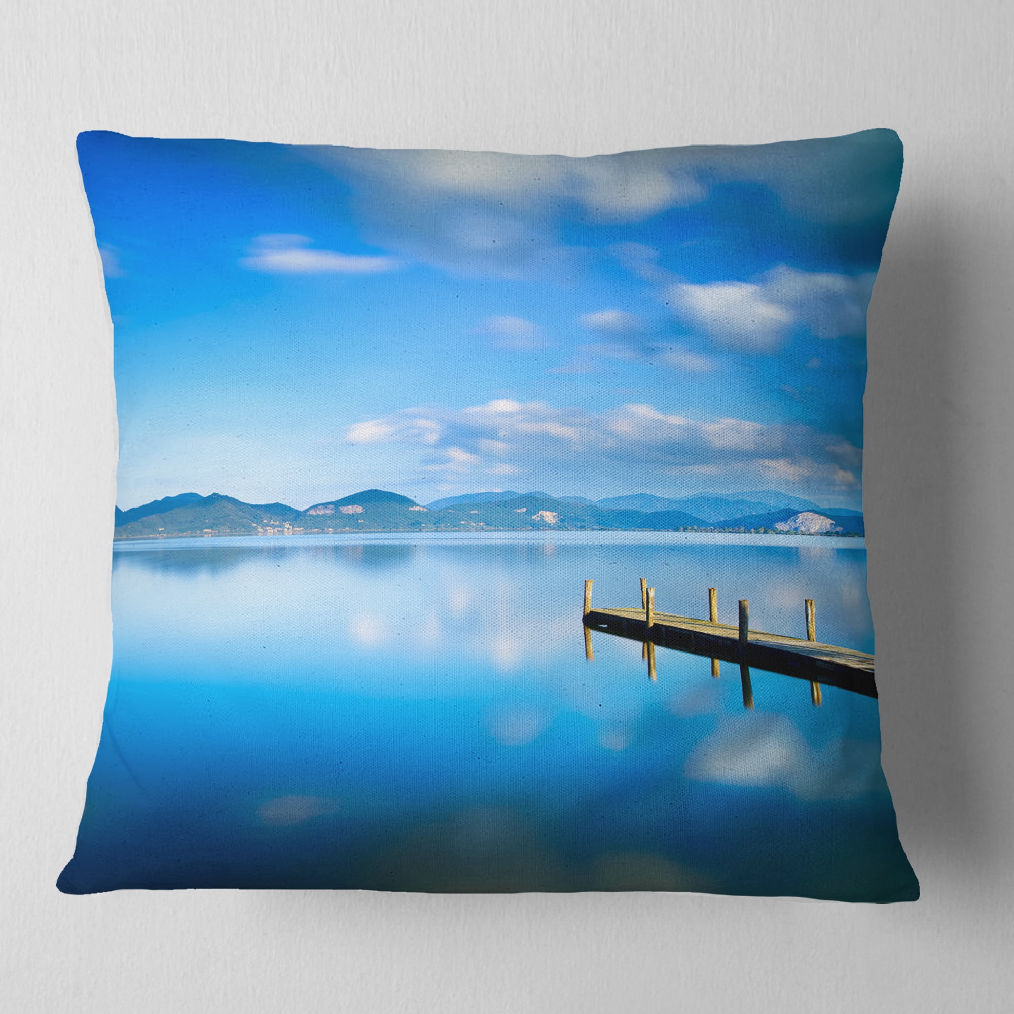 Designart Cloudy Sky Over Blue Sea - Seascape Throw Pillow - 16x16