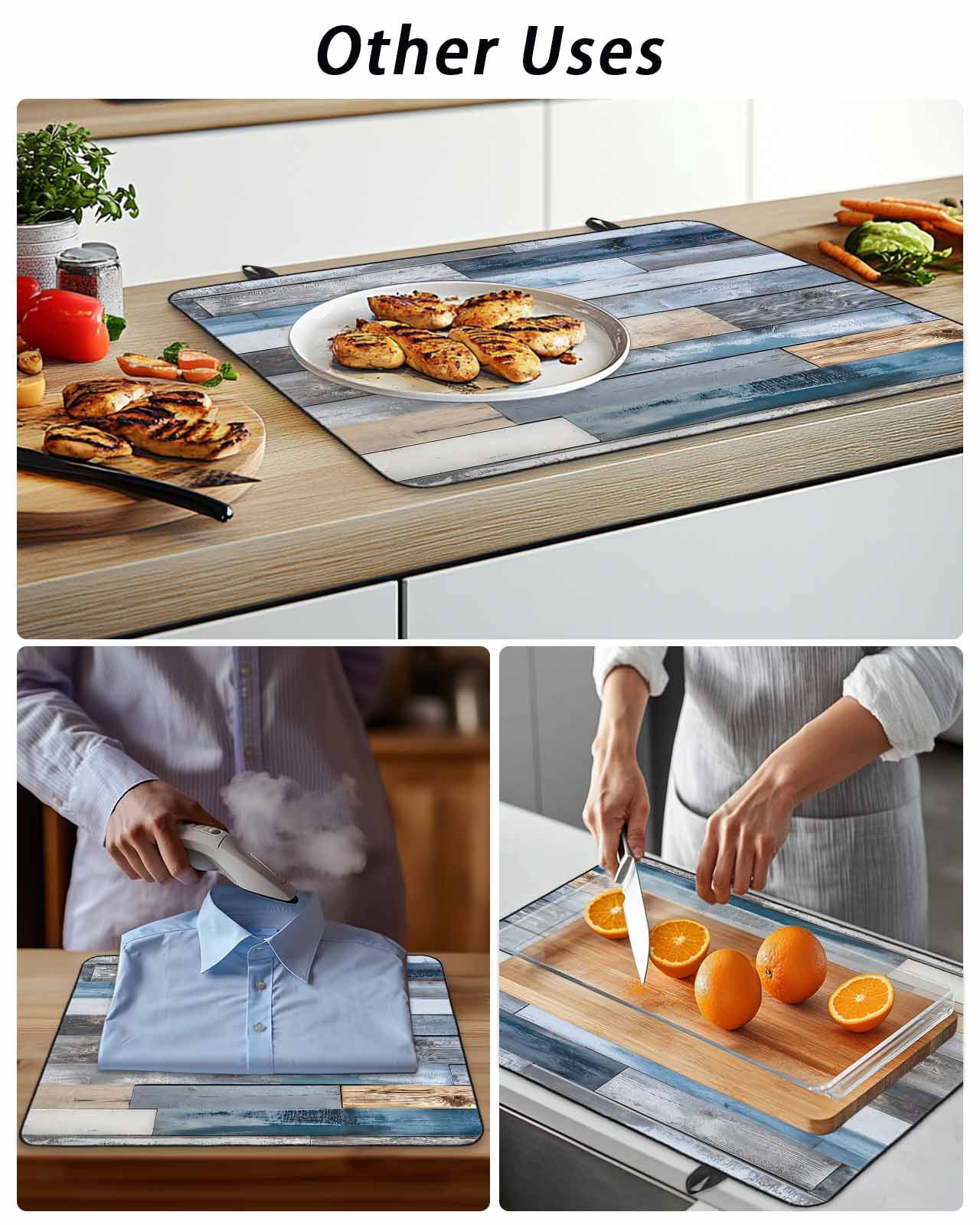 Stove Top Covers for Electric Stove 28.5x20.5 Inches, Blue Wooden Grain Heat Insulation Fireproof Glass Cooktop Protector, Farmhouse Country Abstract Art Countertop Stovetop Cover for Kitchen