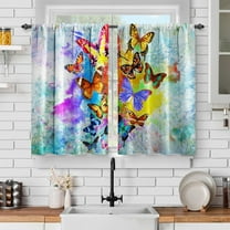 Butterfly Kitchen Curtains, Colorful Butterfly Curtains Short Cafe Curtain for Living Room Abstract Aesthetic Art Decor Tier Curtains Rod Pocket Window Drapes 24 Inches Length 2 Panel Set