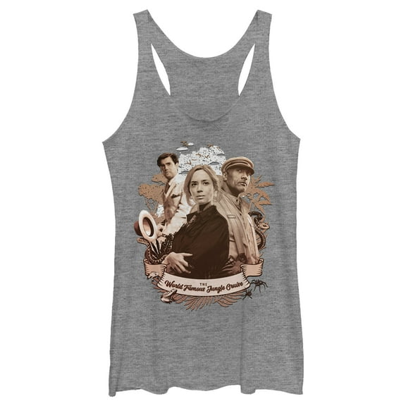 Women's Jungle Cruise Retro Cast Photo Racerback Tank Top Gray Heather Small