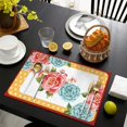 thumbnail image 4 of Linen Placemats Set Of 6 11.8x17.7 Inch,Pioneer Colorful Flowers Fabric Table Mats,Resistant Washable Wipeable Table Mat for Party Kitchen Dining Home Decor, 4 of 5