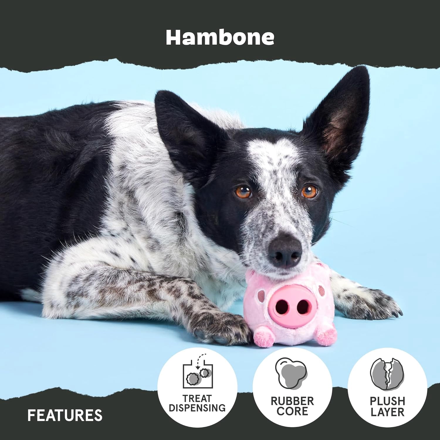 Hambone Super Chewer Tough Dog Chew Toy for Aggressive Chewers, Plush Cover with Rubber Core - 2 Toys in 1 – Two Layer Treat Dispensing Dog Toy for Large Dogs
