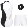 thumbnail image 2 of YONGHS Girls Sparkly Dance Unitards Biketards Gymnastics Leotards with Shorts Hair Tie Black 14, 2 of 5