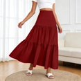 thumbnail image 2 of Arlun Women's Summer Casual Elegant Smock Layered Tiered Maxi Skirts High Waisted a Line Flowy Long Skirts Lightweight Breathable Comfy Boho Beach Long Skirt Red XXL, 2 of 6