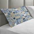 thumbnail image 2 of Yellow and Blue Quilted Pillowcover, Mosaic Portuguese Azulejo Mediterranean Effect, Standard King Size Accent Pillow Cover for Bedroom, 36" x 20", Violet Blue Mustard, by Ambesonne, 2 of 2