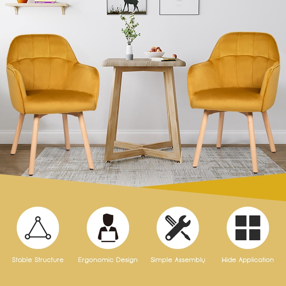 Finihen Accent Chairs, Set of 2 Mid-Back Accent Leisure Armchairs, Modern Upholstered Living Room Chair, for Bedroom, Office, Cafe, Yellow Finihen Accent Chairs, Set of 2 Mid-Back Accent Leisure Armchairs, Modern Upholstered Living Room Chair, for Bedroom, Office, Cafe, Yellow