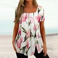 thumbnail image 2 of Fesfesfes Summer Tops Womem Casual Tunic Tops Fashion Womens Casual Printed Square Neck Short Sleeve Buttons Tops Loose Blouses Wide Neck T Shirt Blouse Summer Sale, 2 of 5