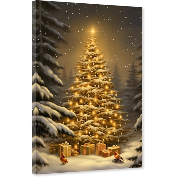 ZHONGYUTONG Christmas Tree Canvas Wall Art Snow Pine Tree Pictures Winter Scenes Painting Poster for Xmas Festive Home Decor Framed (12.00" x 18.00")