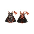 thumbnail image 3 of Yunliwuli Baby Girls Rompers Dress Halloween Clothes Pumpkin Owl Print Tulle Skirt Hem Straps Sleeveless Toddler Bodysuits with Headband, 3 of 10