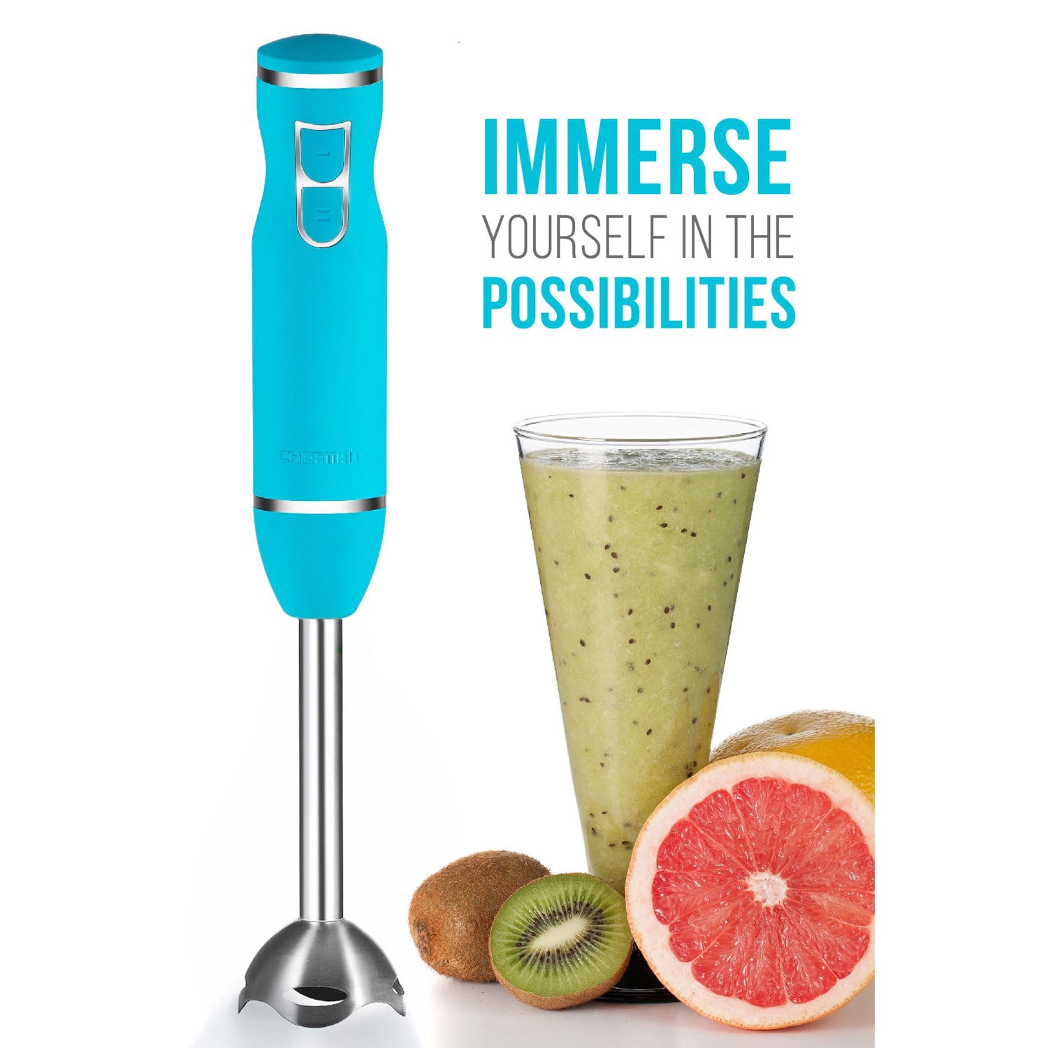 Chefman Immersion Stick Hand Blender, Stainless Steel Blade, Turquoise