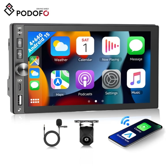 Android 15.0 7'' 4G 64G Double Din Car Stereo, Car Radio HD 1080P incell screen with wireless Carplay/AndroidAuto Mirror Link WIFI GPS FM/RDS Rear View Camera