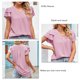 thumbnail image 5 of Blusa de manga con volantes Cuello en V Color puro Ajuste holgado Casual Mujer Top de manga corta para verano Rosa L, 5 of 6