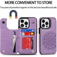 thumbnail image 5 of Design for iPhone 14 Pro Case with Tempered Glass Screen Protector Credit Card Holder Slot, PU Leather Wallet Phone Cases Kickstand Protective Cover for iPhone14pro Women 6.1 inch Purple, 5 of 16