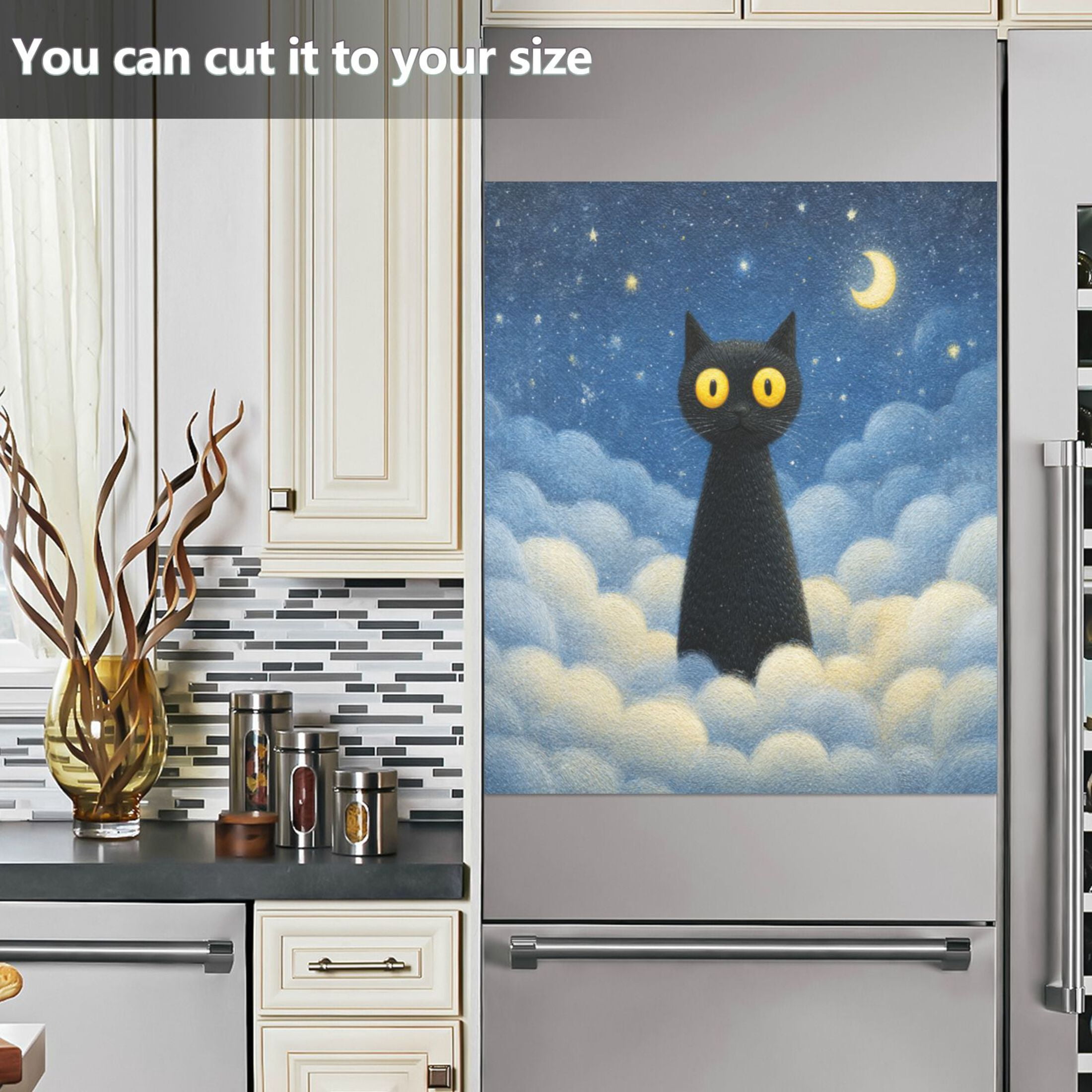 Dishwasher Magnetic Refrigerator Magnet Cover Sticker Home Decorative 23"x26" Black Cat with Yellow Eyes