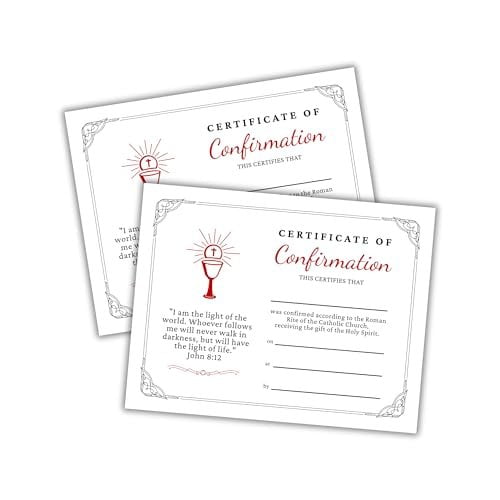 Certificate of Catholic Confirmation 30pk 8.5x11 Roman Rite Dedication Ceremony Priest Religious Sacrament Teachings Reconciliation