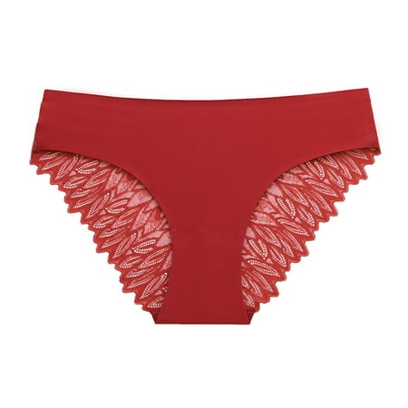 GHSOHS Womens Underwear Briefs Spandex Underwear for Women White Lace Panties Lace No Show Bikini Soft Breathe Seamless Panties Ladies Hipster Underwear Cotton Crotch Underpants Red Pantys Women L