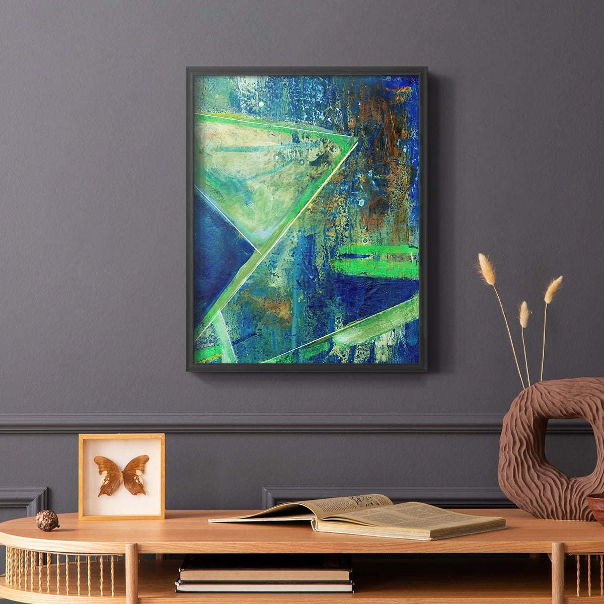 Geometric in Cool VII Framed Print in Black Solid Wood Framed Print No Nail Hanging
