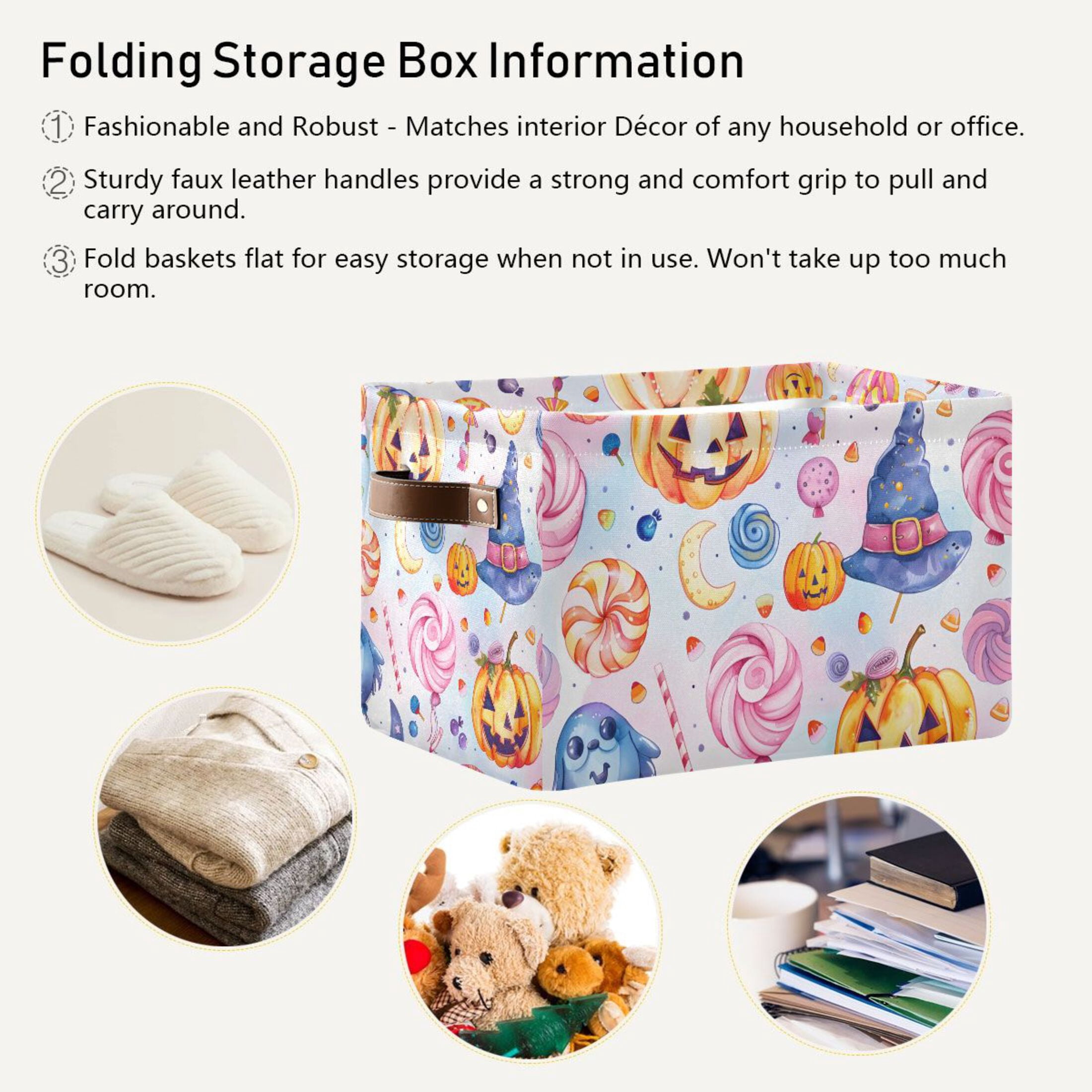 Ryvnso Magic Pumpkin Halloween Candy Storage Basket Large Bin Foldable Boxes Toys Organizer 14.2x10.2x8.3in 2 PCs