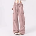 thumbnail image 2 of IROINNID Women's Cargo Pants Solid Wide Leg Loose Fit Drawstring Long Casual Pants with Multi Pockets,Pink, 2 of 6