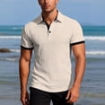 thumbnail image 2 of Yifymode Men's Textured Knit Short Sleeve Polo Shirt, Contrast Collar Regular Fit Everyday Casual Top Khaki S, 2 of 6