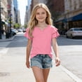 thumbnail image 4 of Lumosvexa Girls Ruffle Sleeve T-Shirt Short Sleeve Soft Lightweight V Neck Summer Casual Daily Top Pink 13, 4 of 8