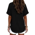 thumbnail image 6 of Womens Cotton Linen Tunic Tops Half Sleeve V Neck Pullover Tshirts Elbow Length Sleeve Blouses Dressy Casual Summer Trendy Loose Fit Boho Gauze Shirts Plus Size Flowy Outfits Black L, 6 of 6